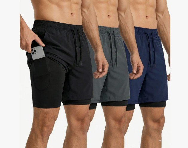 Kit 3 Bermudas – 2 Em 1 Short Duplo Esportivo Academia Run