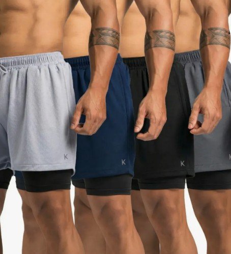 Kit 4 Shorts 2 Em 1 Masculino De Compressão Corrida Academia