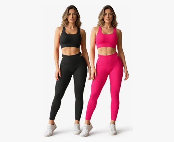 Kit 2 Conjuntos Roupa Academia Calça Legging Fitness + Top